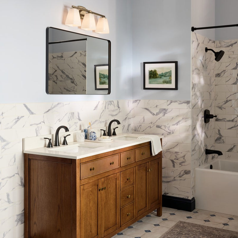 Kichler Marant 3-Light 24in Bathroom Vanity Light | Modern Champagne Bronze & Opal Glass | Master Bath & Guest Powder Room | Dimmable | Model 55216CPZ