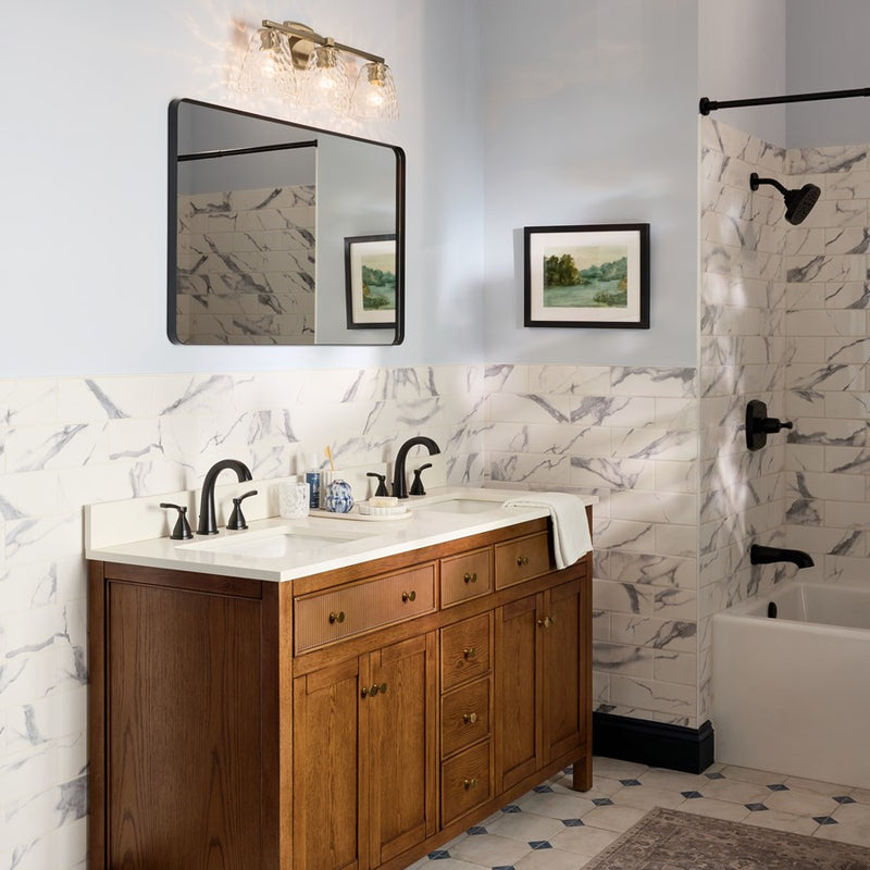 Kichler Marant 3-Light 24in Bathroom Vanity Light | Modern Champagne Bronze & Opal Glass | Master Bath & Guest Powder Room | Dimmable | Model 55216CPZ