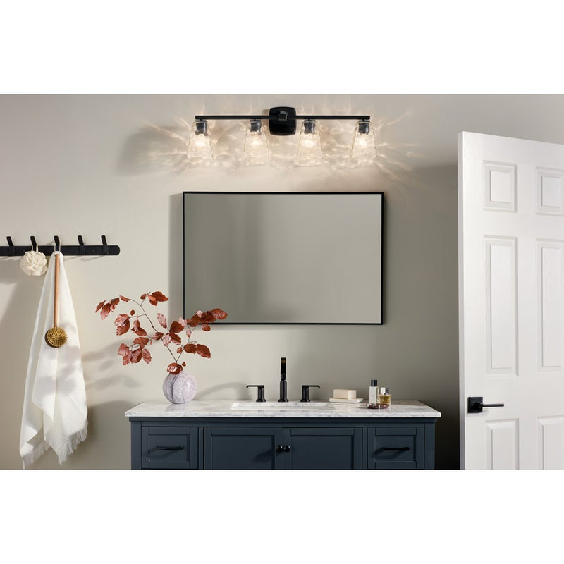 Kichler Marant 33in 4-Light Bath Vanity Light | Contemporary Black & Cased Opal Glass | Bathroom Vanity & Powder Room Light | 120V, 4 Bulbs | Model 55217BK