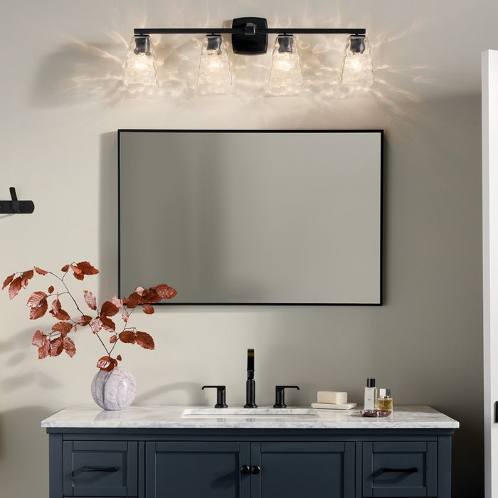 Kichler Marant 4-Light Vanity Light | Modern Black Steel & Clear Water Glass | Bathroom & Powder Room Vanity | 33in Wide, 4 Bulbs | Model 55217BKWTR