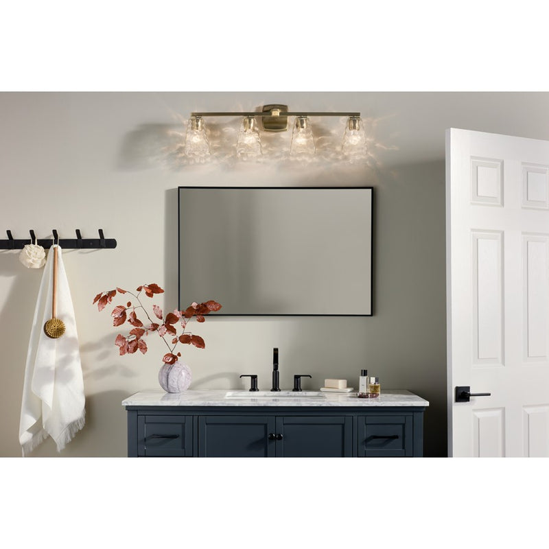 Kichler Marant 33in Wide 4-Light Vanity Light | Modern Champagne Bronze Steel & Cased Opal Bath Vanity Light | Dimmable, 4 Bulbs| Model 55217CPZ
