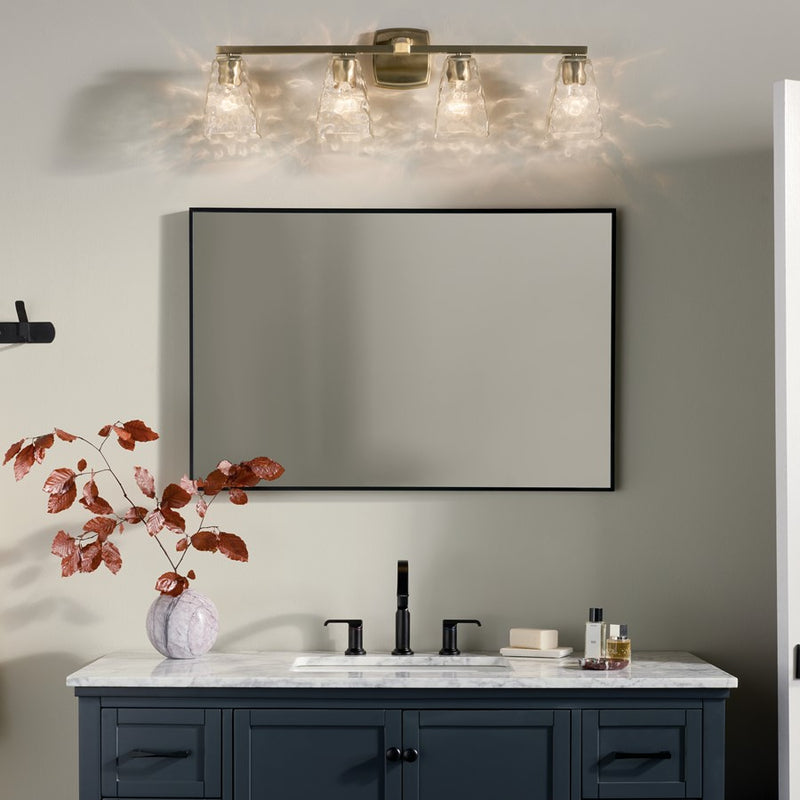 Kichler Marant 33in Wide 4-Light Vanity Light | Modern Champagne Bronze Steel & Cased Opal Bath Vanity Light | Dimmable, 4 Bulbs| Model 55217CPZ