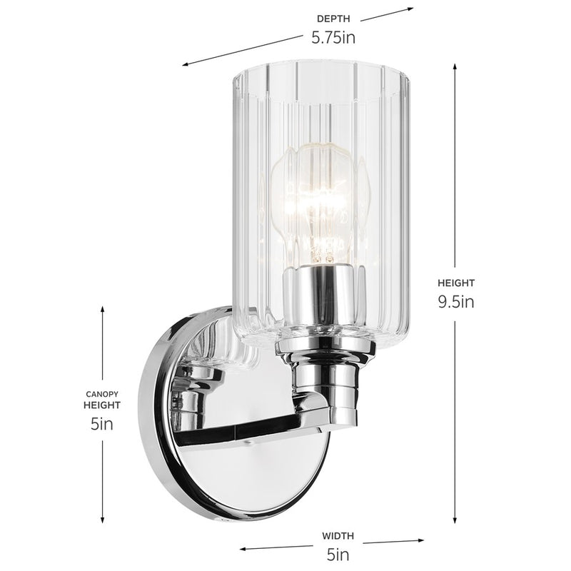 Kichler Gioe 1 Light Wall Sconce, Chrome/Clear Fluted