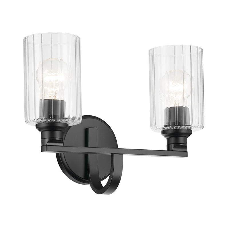 Kichler Gioe 14.25in Wide 2-Light Vanity Light | Modern Black Steel & White Glass | Bathroom Vanity & Damp-Rated Accent | 2-Light, Dimmable | Model 55225BK