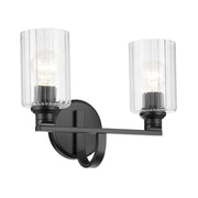 Kichler Gioe 2 Light Wall Mt Bath 2 Arm, Black/Clear Fluted - 55225BKFLU