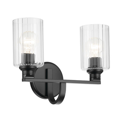 Kichler Gioe 2 Light Wall Mt Bath 2 Arm, Black/Clear Fluted - 55225BKFLU