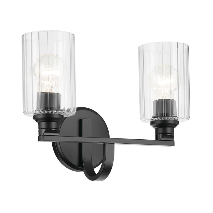 Kichler Gioe 2 Light Wall Mt Bath 2 Arm, Black/Clear Fluted - 55225BKFLU