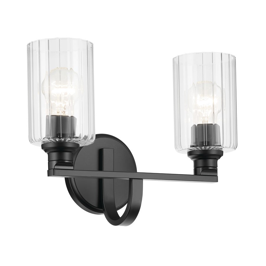 Kichler Gioe 2 Light Wall Mt Bath 2 Arm, Black/Clear Fluted - 55225BKFLU