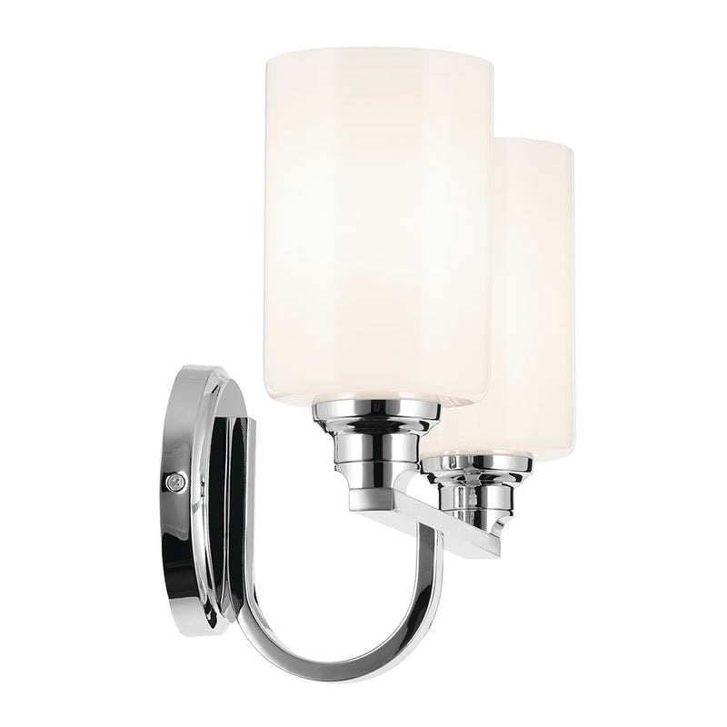 Kichler Gioe 14in Wide 2-Light Bathroom Vanity Light | Chrome Steel & Opal Glass | Bathroom & Powder Room Vanity | 60W Max, 120V, Dimmable | Model 55225CH