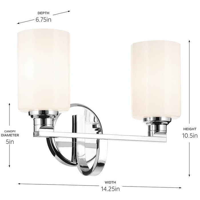 Kichler Gioe 2 Light Wall Mt Bath 2 Arm, Chrome/White