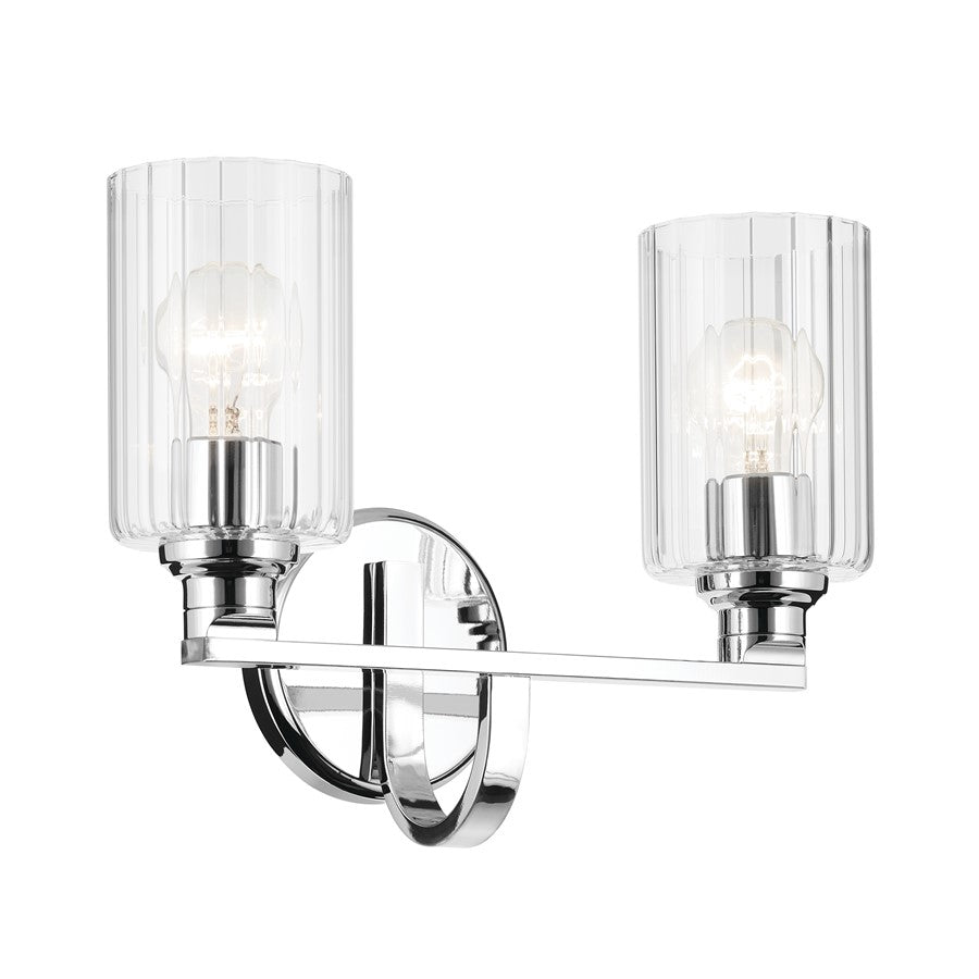 Kichler Gioe 2 Light Wall Mt Bath 2 Arm, Chrome/Clear Fluted - 55225CHFLU
