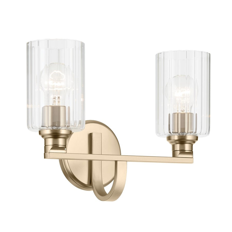 Kichler Gioe 14in Wide 2-Light Bath Vanity Light | Modern Champagne Bronze & White Glass | Bathroom & Powder Room Vanity Light | 60W | Model 55225CPZ