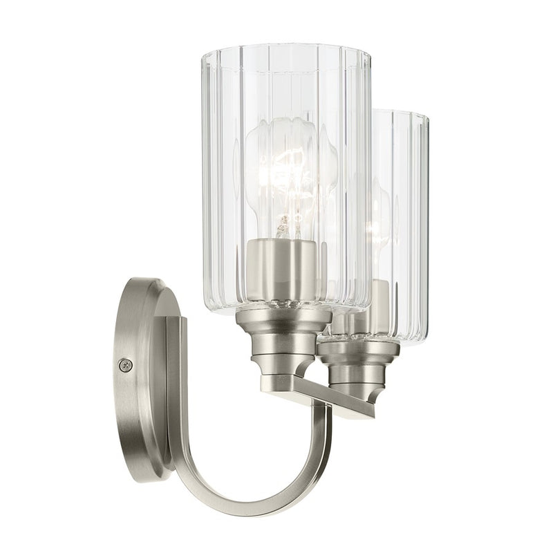 Kichler Gioe 2-Light Bath Vanity Light | Modern Brushed Nickel & Opal Glass | Bathroom Vanity Mirror Lighting | 14.25W x 10.5H, 2 A19 Bulbs | Model 55225NI