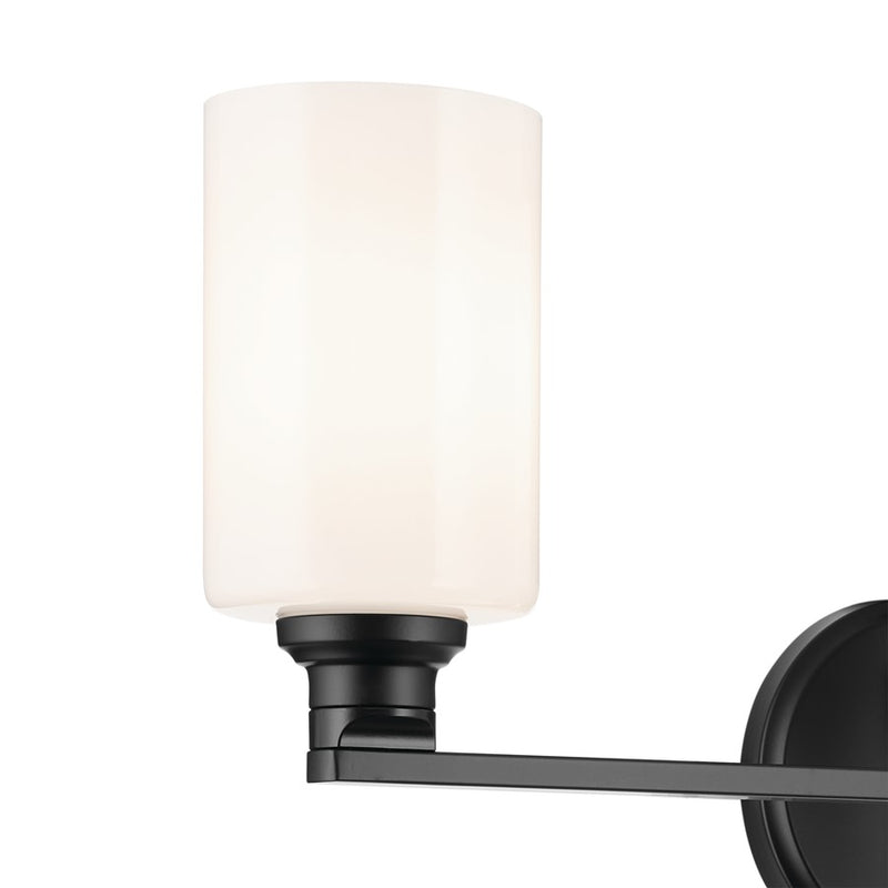 Kichler Gioe 24.25in Wide 3-Light Vanity | Modern Black & White Glass | Bathroom Vanity & Makeup Area Light | 300W Total, E26, Dimmable | Model 55226BK