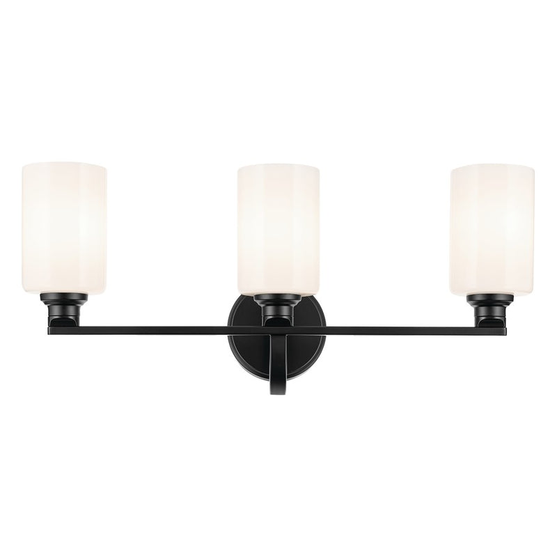 Kichler Gioe 24.25in Wide 3-Light Vanity | Modern Black & White Glass | Bathroom Vanity & Makeup Area Light | 300W Total, E26, Dimmable | Model 55226BK