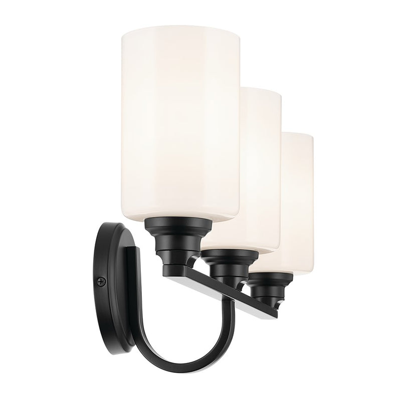 Kichler Gioe 24.25in Wide 3-Light Vanity | Modern Black & White Glass | Bathroom Vanity & Makeup Area Light | 300W Total, E26, Dimmable | Model 55226BK