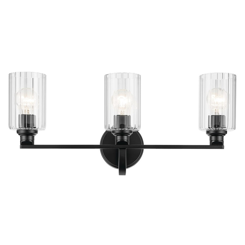 Kichler Gioe 24.25in Wide 3-Light Vanity | Modern Black & White Glass | Bathroom Vanity & Makeup Area Light | 300W Total, E26, Dimmable | Model 55226BK