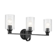 Kichler Gioe 3 Light Wall Mt Bath 3 Arm, Black/Clear Fluted - 55226BKFLU