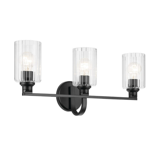 Kichler Gioe 3 Light Wall Mt Bath 3 Arm, Black/Clear Fluted - 55226BKFLU