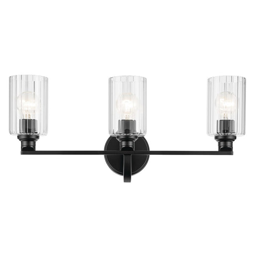 Kichler Gioe 3 Light Wall Mt Bath 3 Arm, Black/Clear Fluted