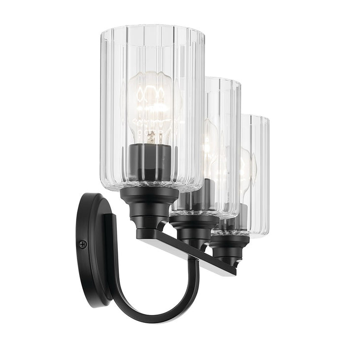 Kichler Gioe 3 Light Wall Mt Bath 3 Arm, Black/Clear Fluted