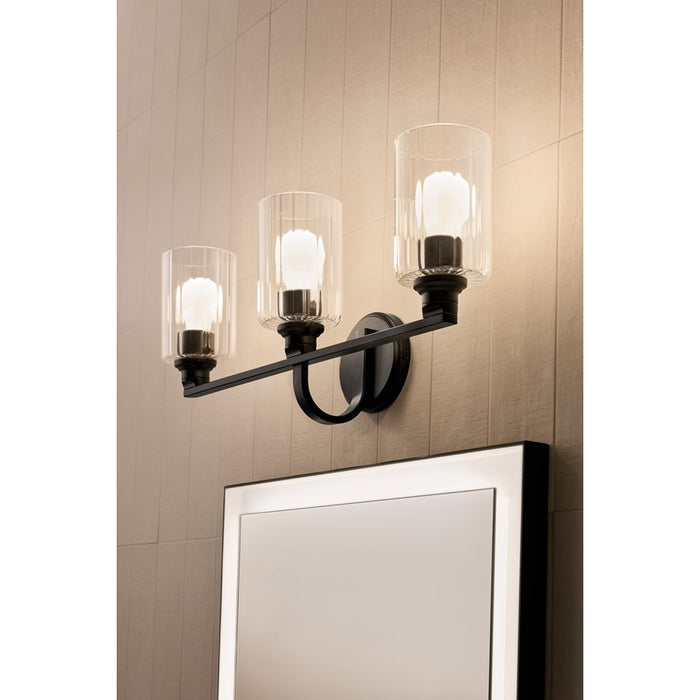 Kichler Gioe 3 Light Wall Mt Bath 3 Arm, Black/Clear Fluted