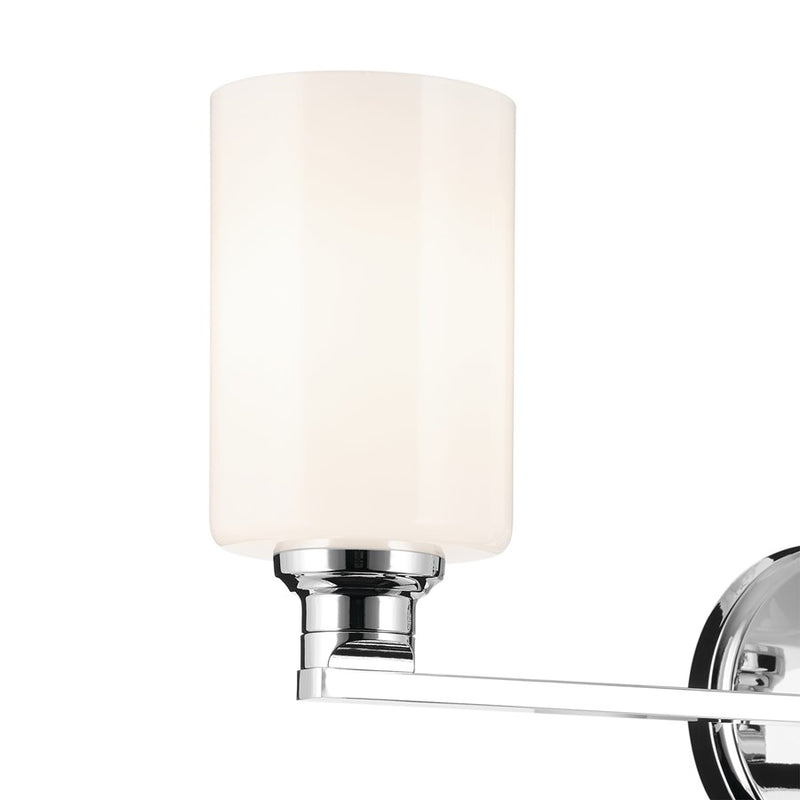 Kichler Gioe 3-Light Bath Vanity Light | Chrome & White Glass | Bathroom Vanity & Powder Room Lighting | 24.25in W, 120V, Dimmable, Damp | Model 55226CH