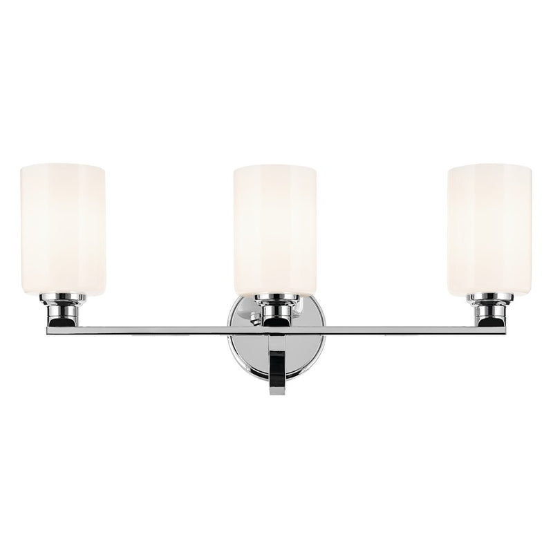 Kichler Gioe 3-Light Bath Vanity Light | Chrome & White Glass | Bathroom Vanity & Powder Room Lighting | 24.25in W, 120V, Dimmable, Damp | Model 55226CH