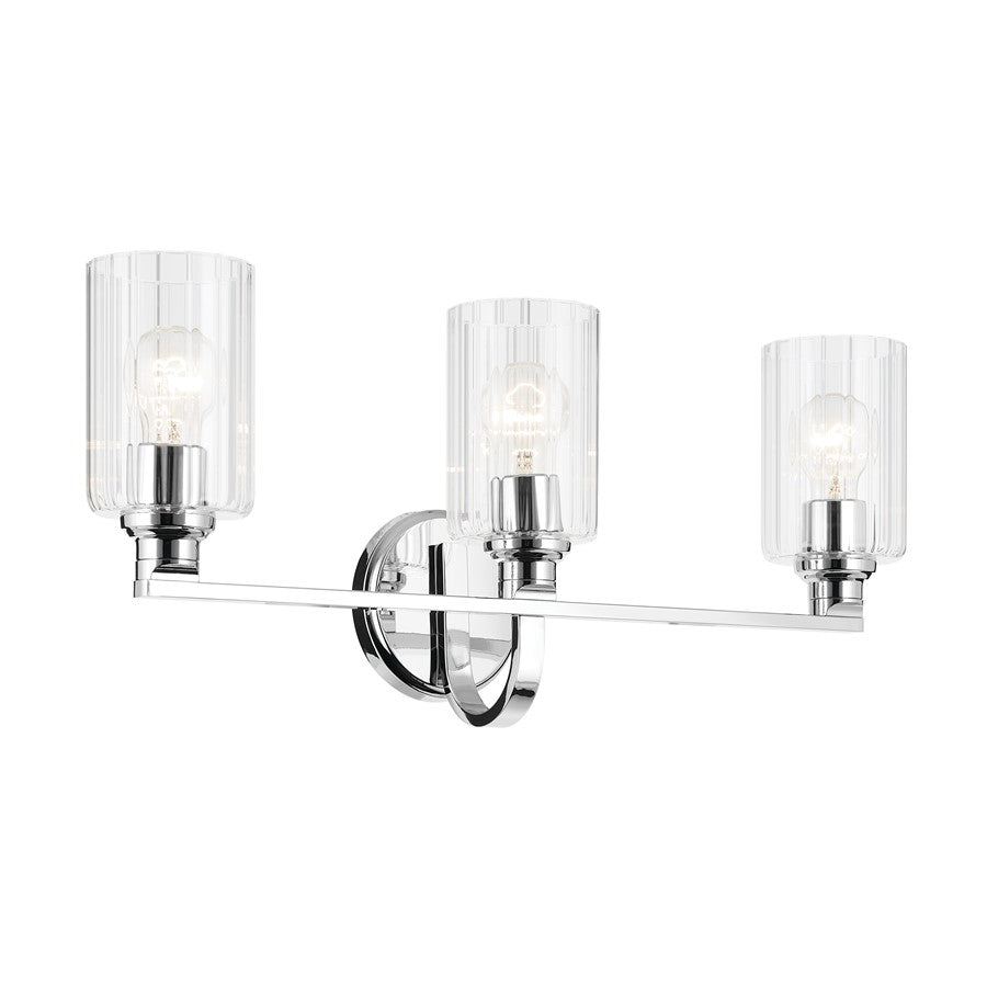 Kichler Gioe 3 Light 24" Wall Mt Bath 3 Arm, Chrome/Clear Fluted - 55226CHFLU
