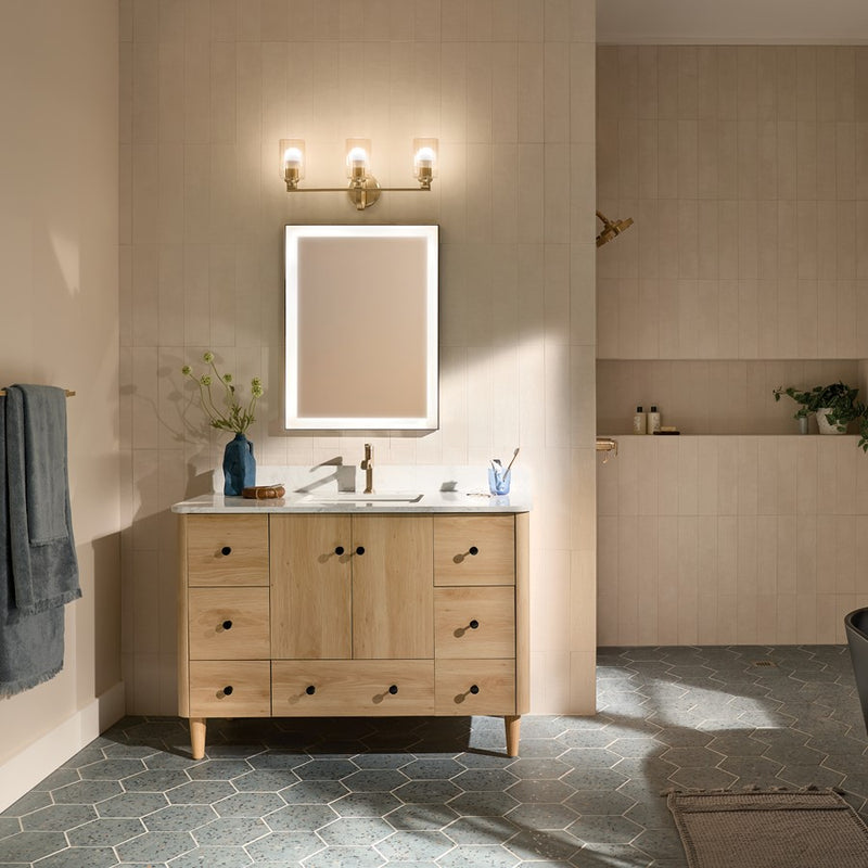 Kichler Gioe 3-Light 24in Wide Bath Vanity Light | Modern Champagne Bronze & Clear Fluted Glass | Bathroom & Bedroom Vanity | 3 Bulbs | Model 55226CPZFLU