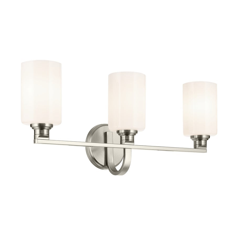 Kichler Gioe 3 Light 24" Wall Mt Bath 3 Arm, Brushed Nickel/White - 55226NI