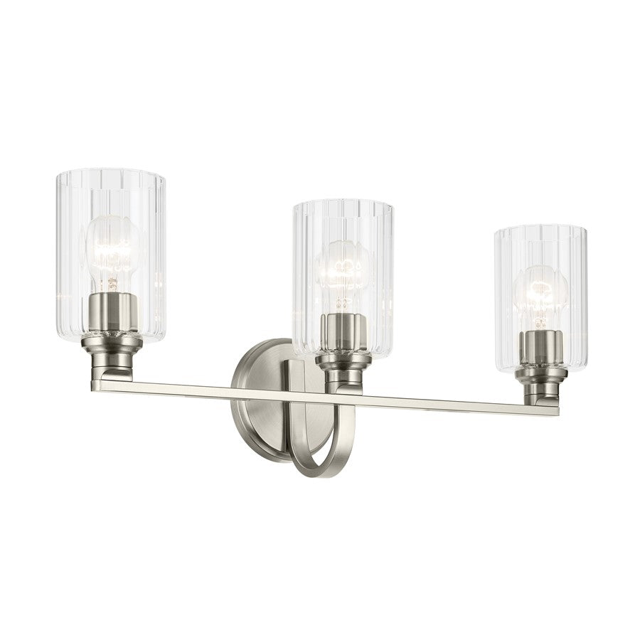 Kichler Gioe 3 Light 24" Wall Mt Bath 3 Arm, Nickel/Clear Fluted - 55226NIFLU