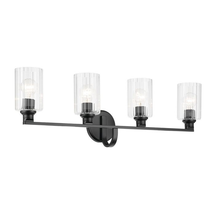 Kichler Gioe 4 Light Wall Mt Bath 4 Arm, Black/Clear Fluted - 55227BKFLU