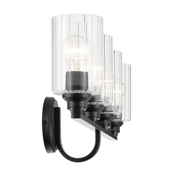 Kichler Gioe 4 Light Wall Mt Bath 4 Arm, Black/Clear Fluted