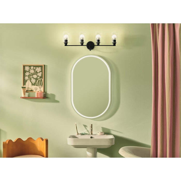 Kichler Gioe 4 Light Wall Mt Bath 4 Arm, Black/Clear Fluted