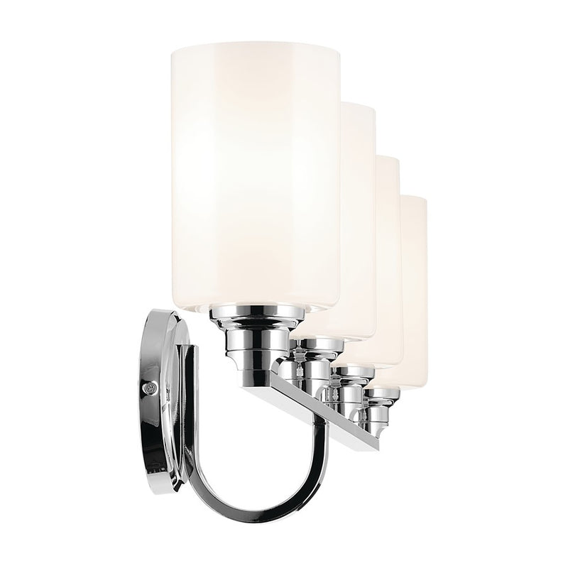 Kichler Gioe 32in 4-Light Bath Vanity | Modern Chrome Steel & White Glass | Bathroom Vanity & Hallway Light | Dimmable 120V, 4A-Type Bulbs | Model 55227CH