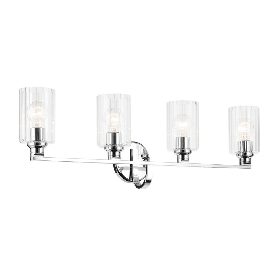 Kichler Gioe 4 Light Wall Mt Bath 4 Arm, Chrome/Clear Fluted - 55227CHFLU