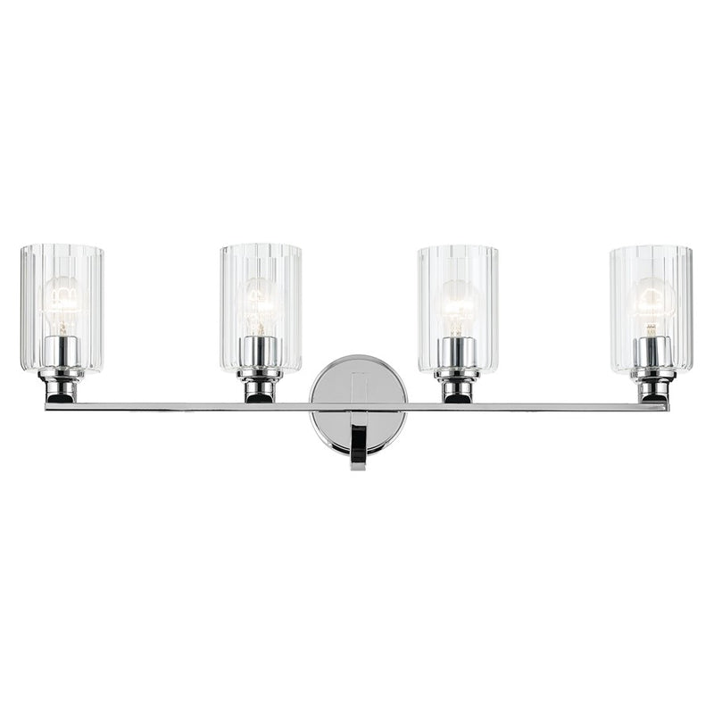 Kichler Gioe 32in Wide 4-Light Vanity Light | Modern Chrome & Clear Fluted Glass | Bathroom Vanity & Dressing Room | 480W Incandescent | Model 55227CHFLU