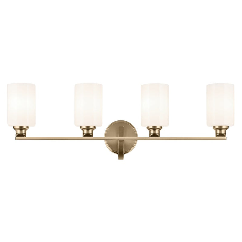 Kichler Gioe 32in Wide 4-Light Vanity Light | Modern Champagne Bronze Steel & White Opal Glass | Bathroom Vanity Light | 40W Incandescent | Model 55227CPZ