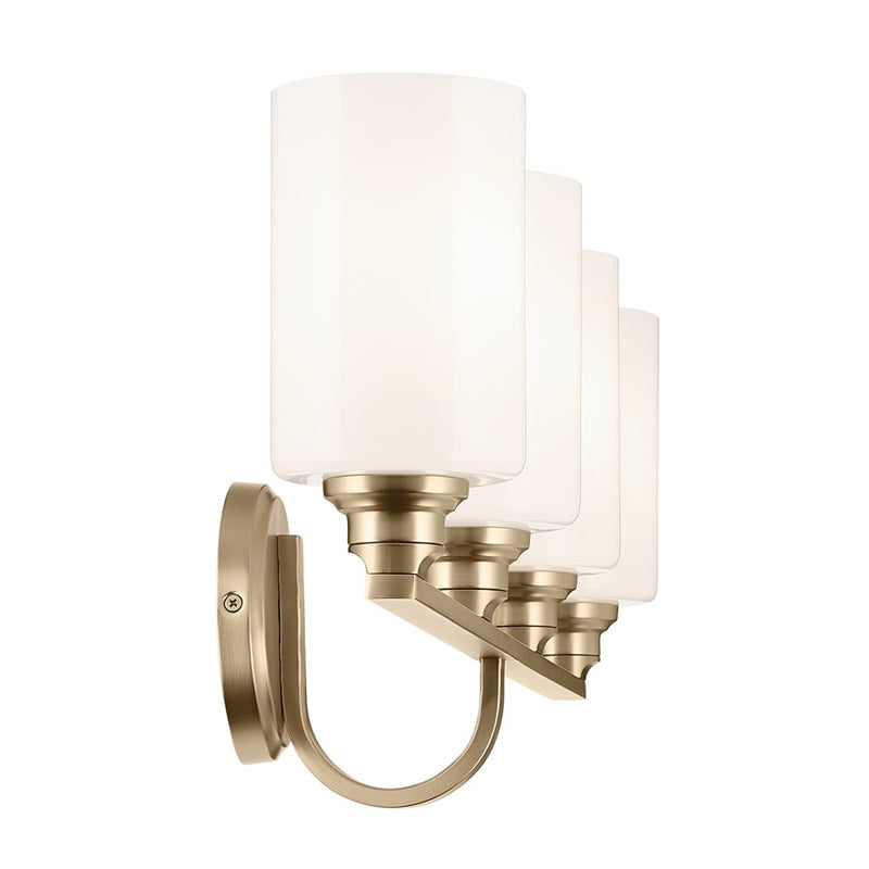 Kichler Gioe 32in Wide 4-Light Vanity Light | Modern Champagne Bronze Steel & White Opal Glass | Bathroom Vanity Light | 40W Incandescent | Model 55227CPZ