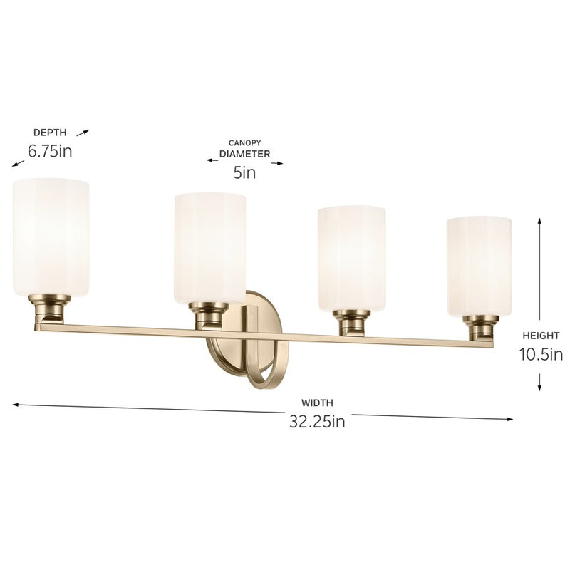 Kichler Gioe 32in Wide 4-Light Vanity Light | Modern Champagne Bronze Steel & White Opal Glass | Bathroom Vanity Light | 40W Incandescent | Model 55227CPZ