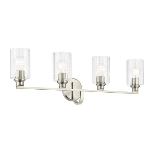 Kichler Gioe 4 Light Wall Mt Bath 4 Arm, Nickel/Clear Fluted - 55227NIFLU