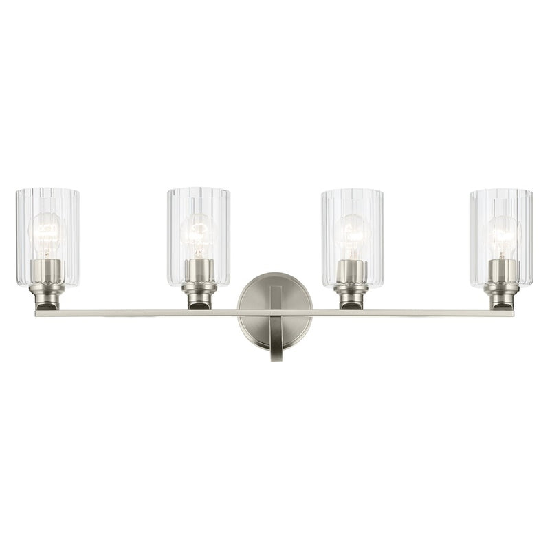 Kichler Gioe 32.25in 4-Light Bathroom Vanity Light | Modern Brushed Nickel & Clear Fluted Glass | Bathroom Vanity & Hallway Lighting | Model 55227NIFLU