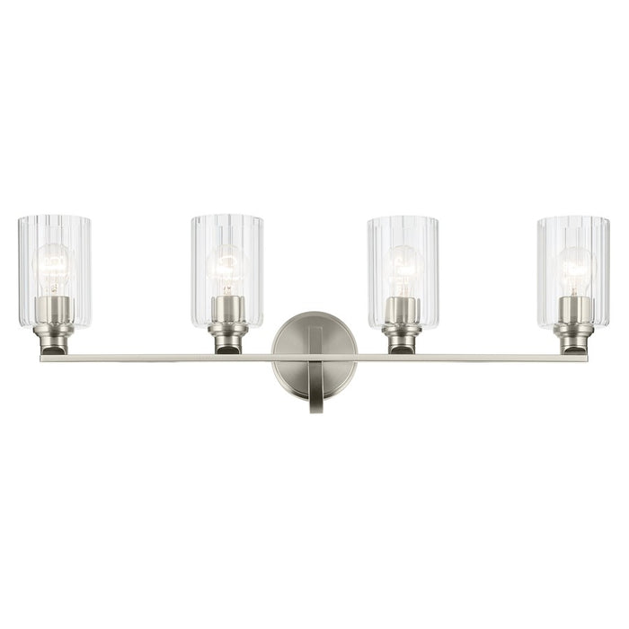 Kichler Gioe 4 Light Wall Mt Bath 4 Arm, Nickel/Clear Fluted