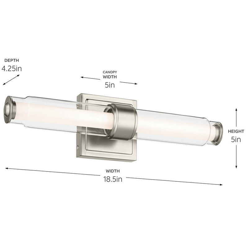 Kichler Laurene 2 Light Wall Sconce, Brushed Nickel/Clear