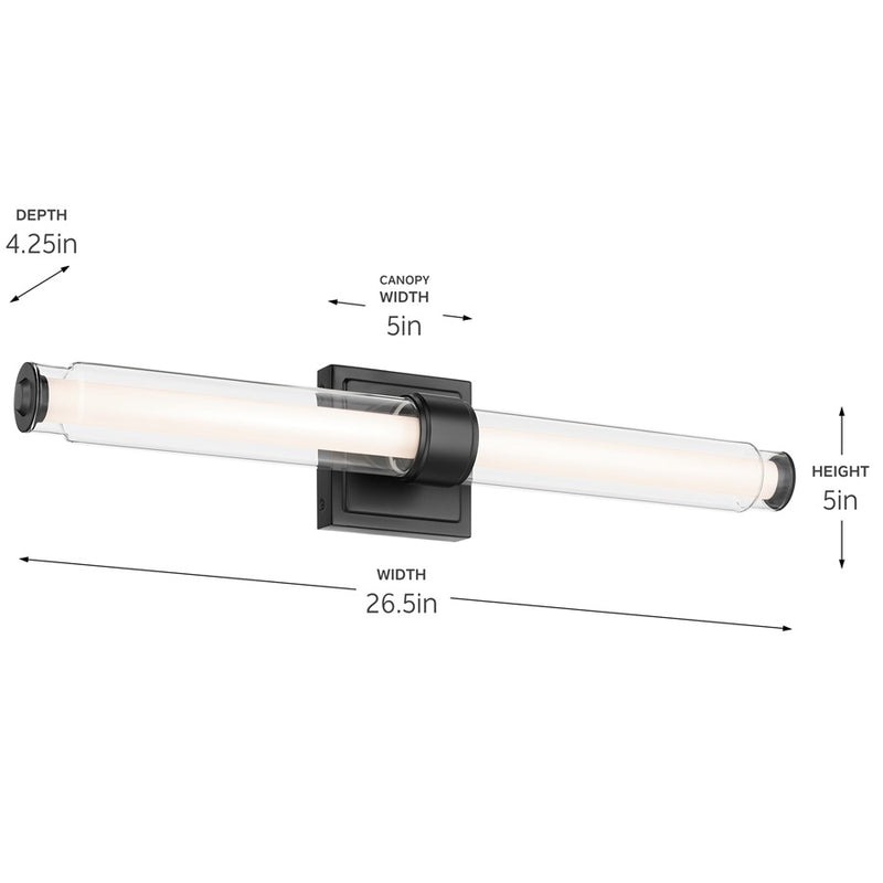 Kichler Laurene 2 Light Linear Bath Medium, Black/Clear