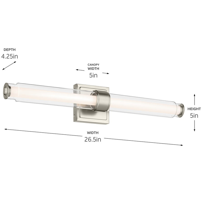 Kichler Laurene 2 Light Linear Bath Medium, Brushed Nickel/Clear