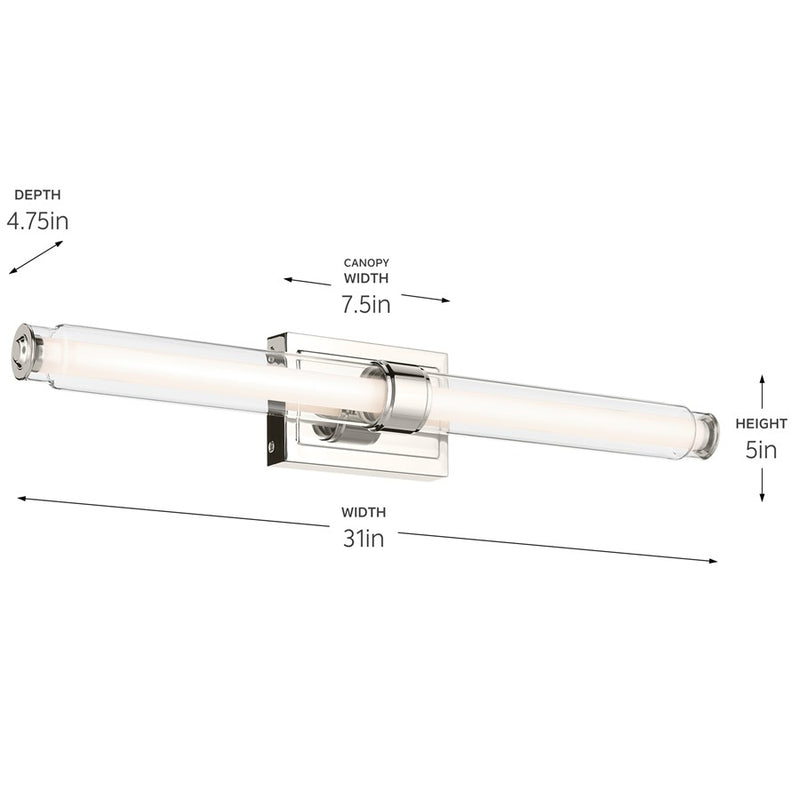 Kichler Laurene 2 Light Linear Bath Large, Polished Nickel/Clear