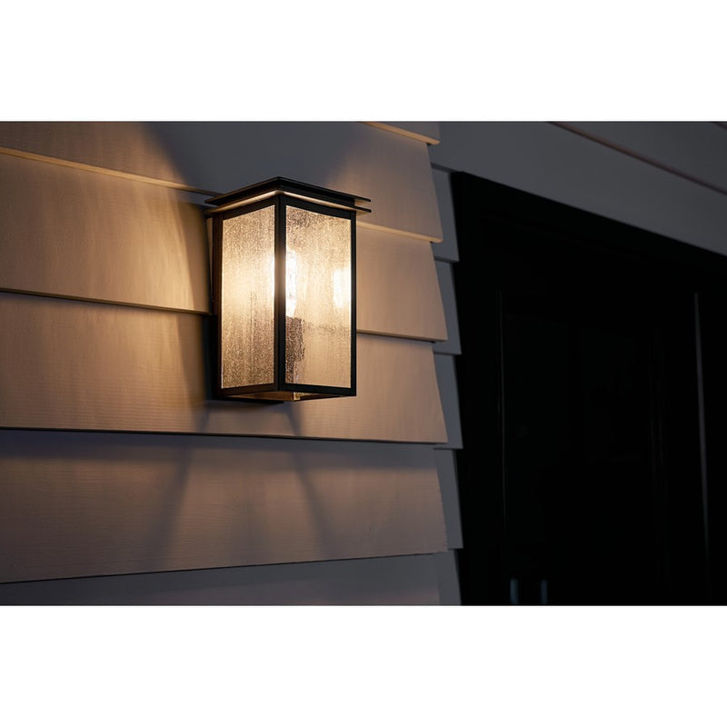 Kichler Arkville 1 Light 10" Outdoor Wall Light, Black/Clear Seeded