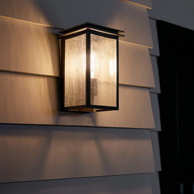 Kichler Arkville 1 Light 10" Outdoor Wall Light, Black/Clear Seeded